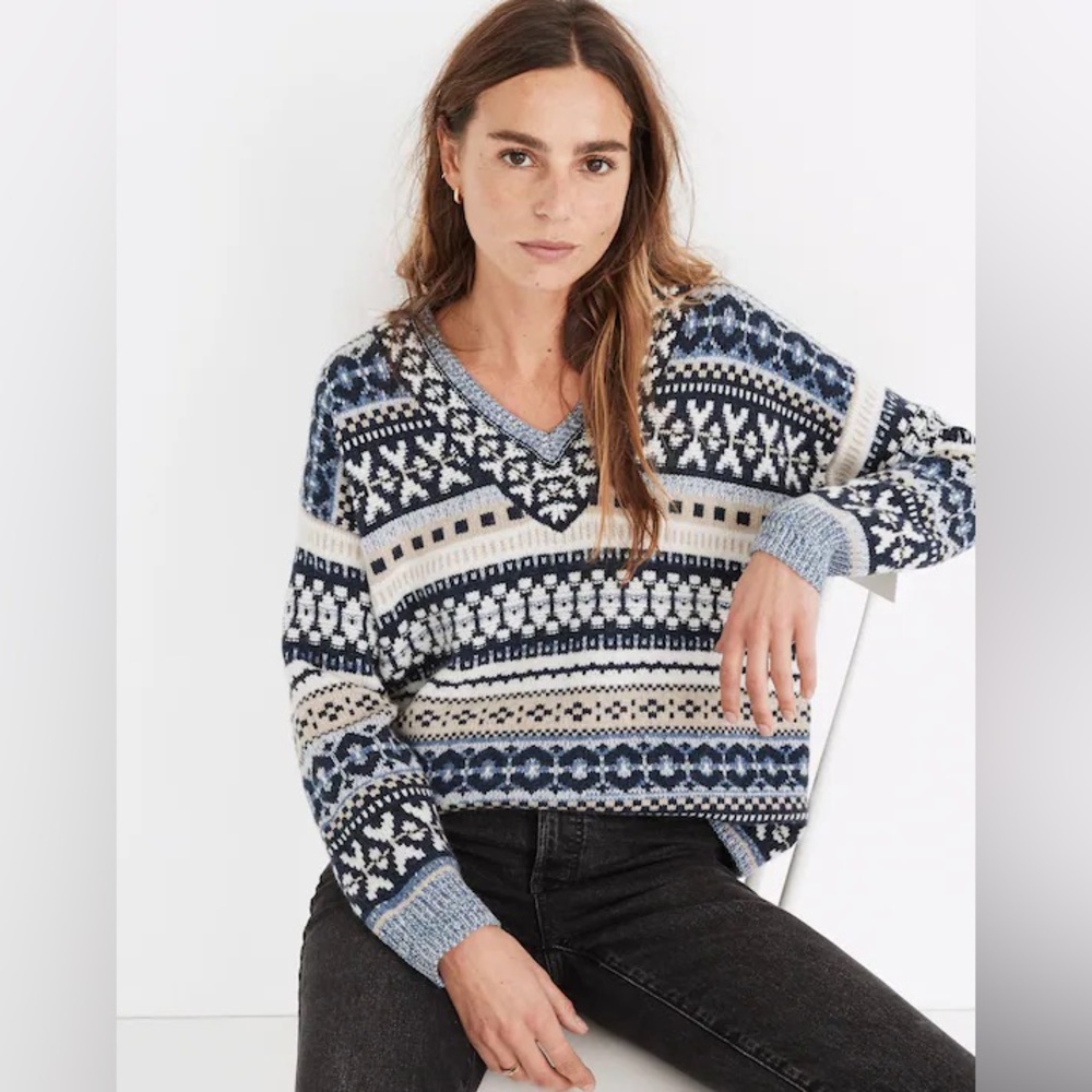 Madewell Forrest Fair Isle V-Neck Sweater size small
